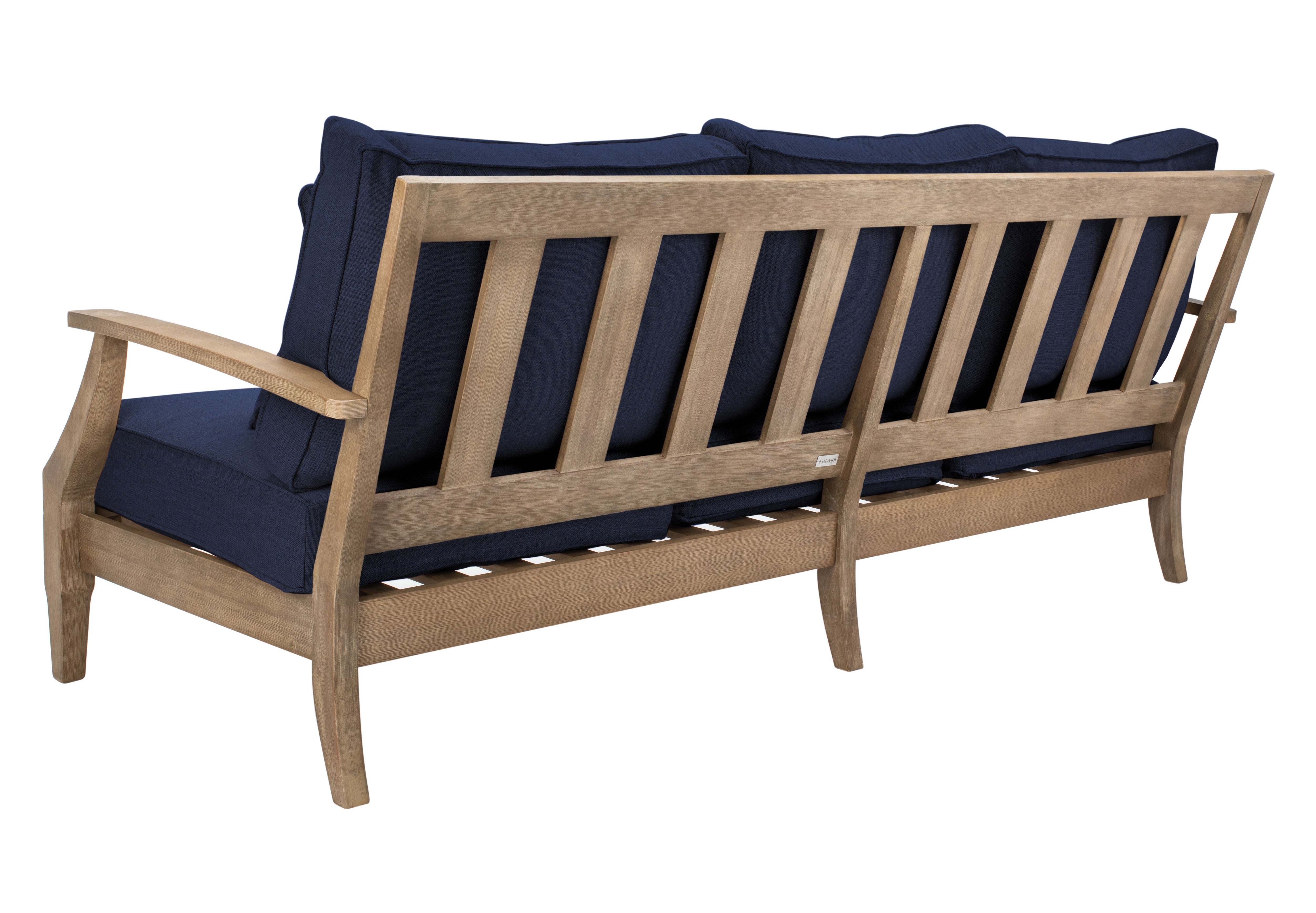 Safavieh Couture Martinique Wood Patio Sofa - Natural / Navy