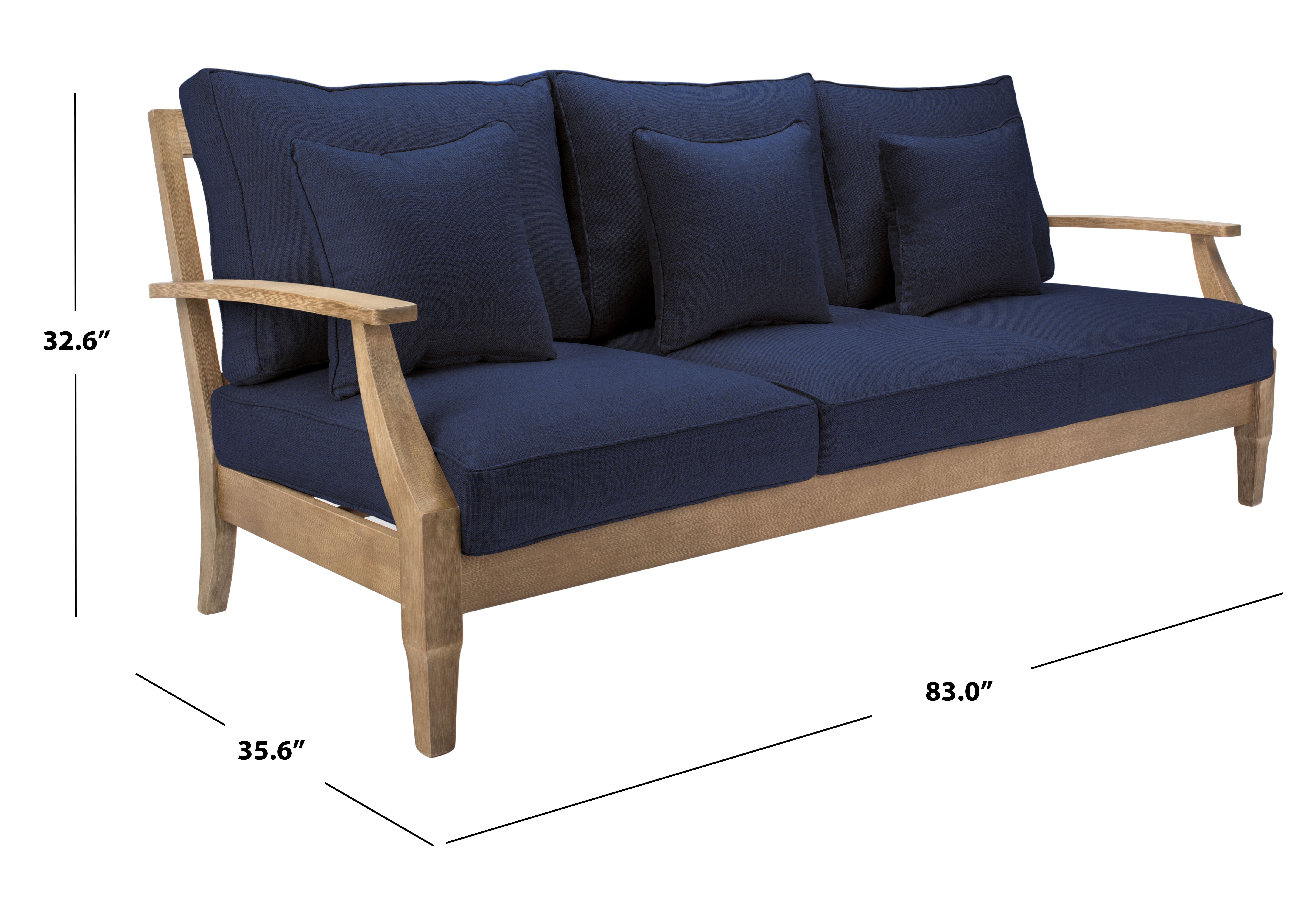 Safavieh Couture Martinique Wood Patio Sofa - Natural / Navy