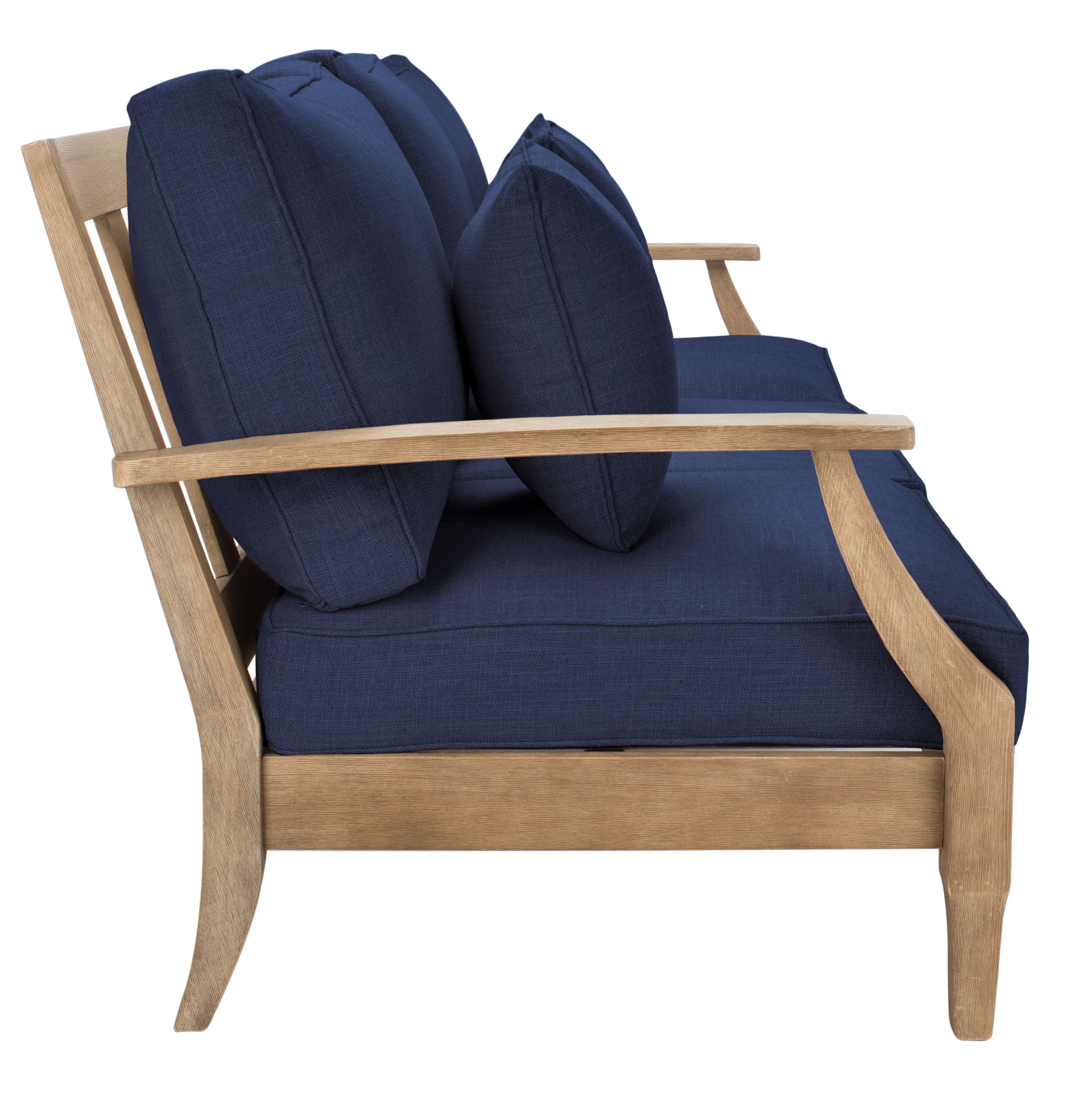 Safavieh Couture Martinique Wood Patio Sofa - Natural / Navy