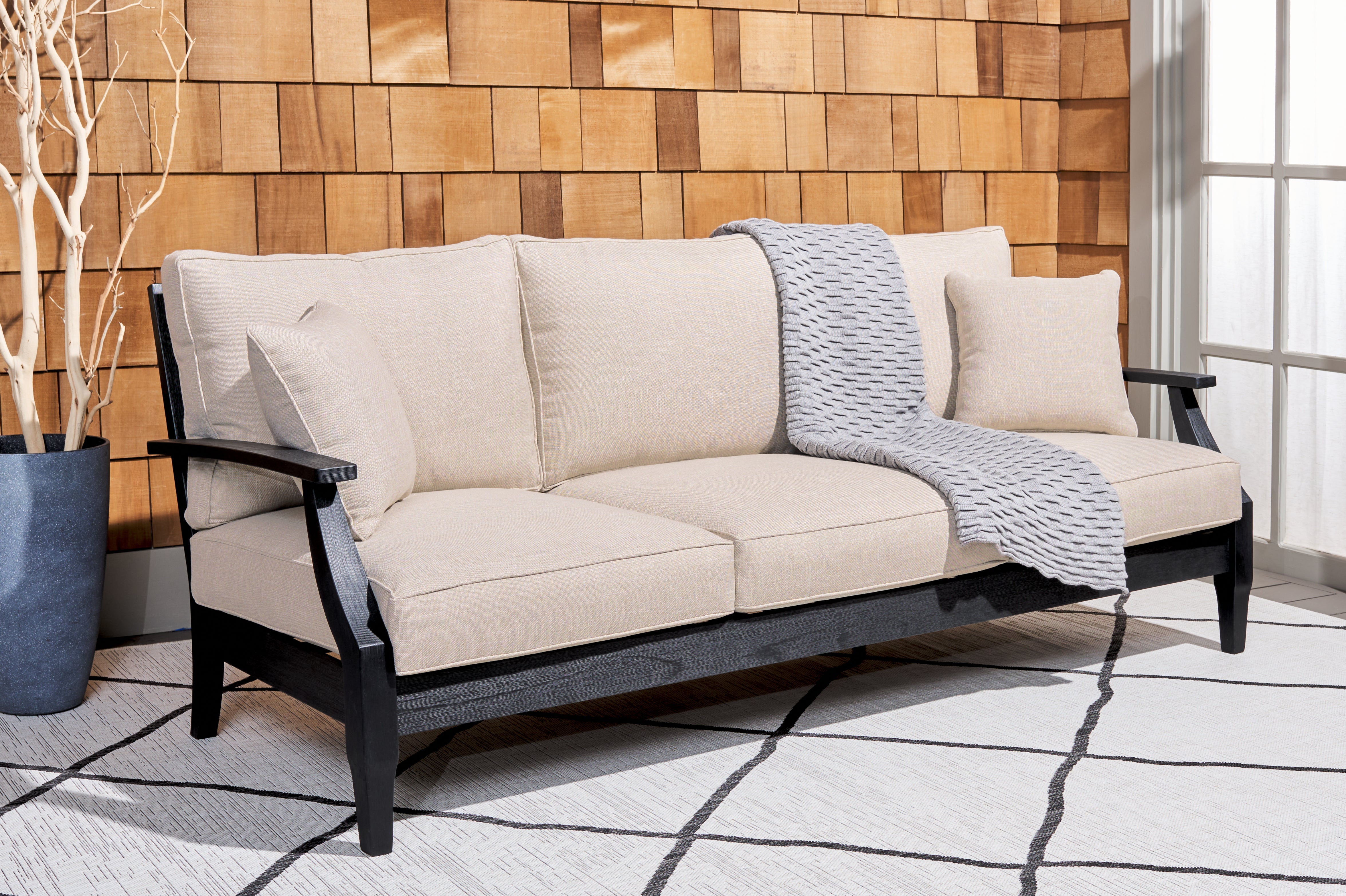 Safavieh Couture Martinique Wood Patio Sofa - Black / White