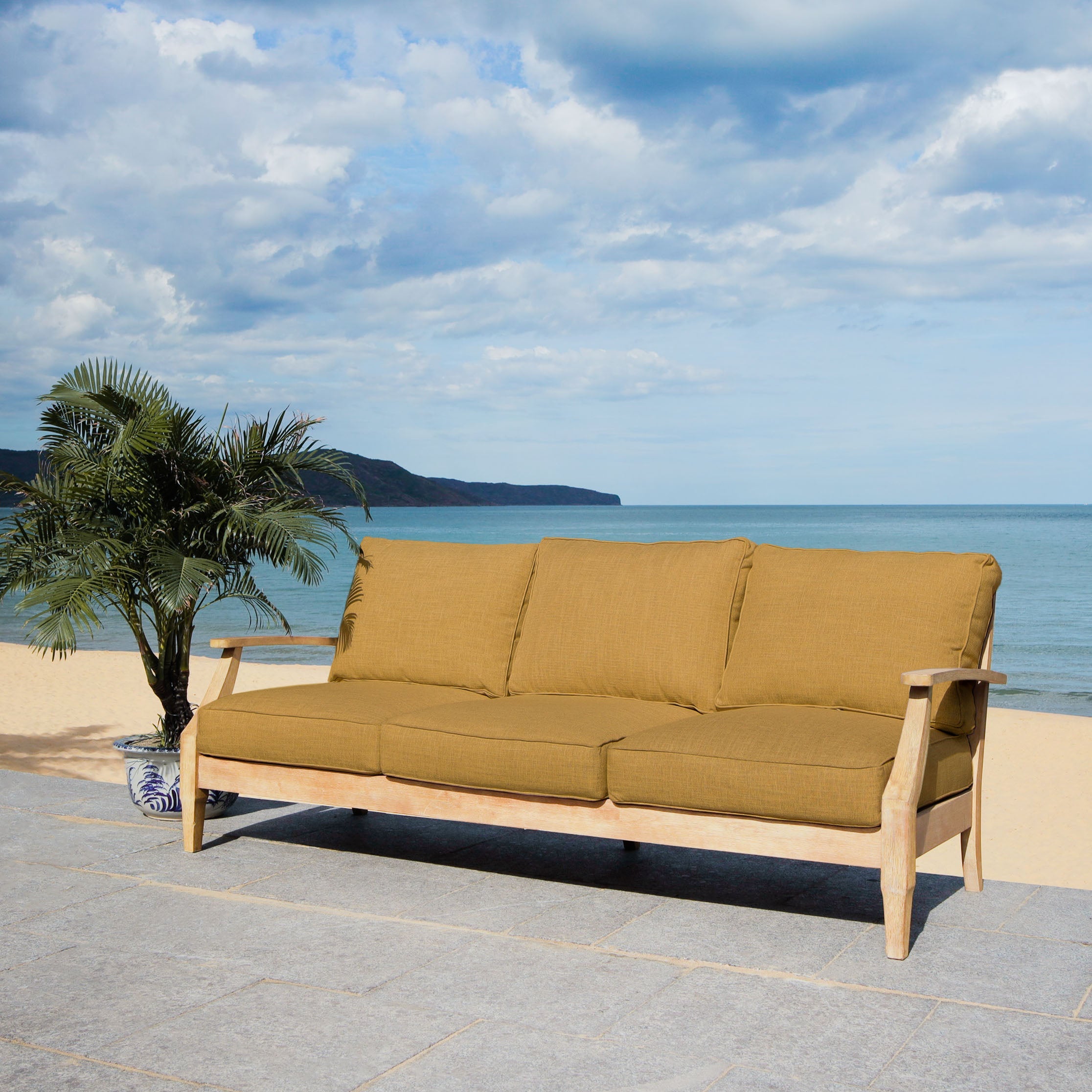 Safavieh Couture Martinique Wood Patio Sofa - Natural / Brown