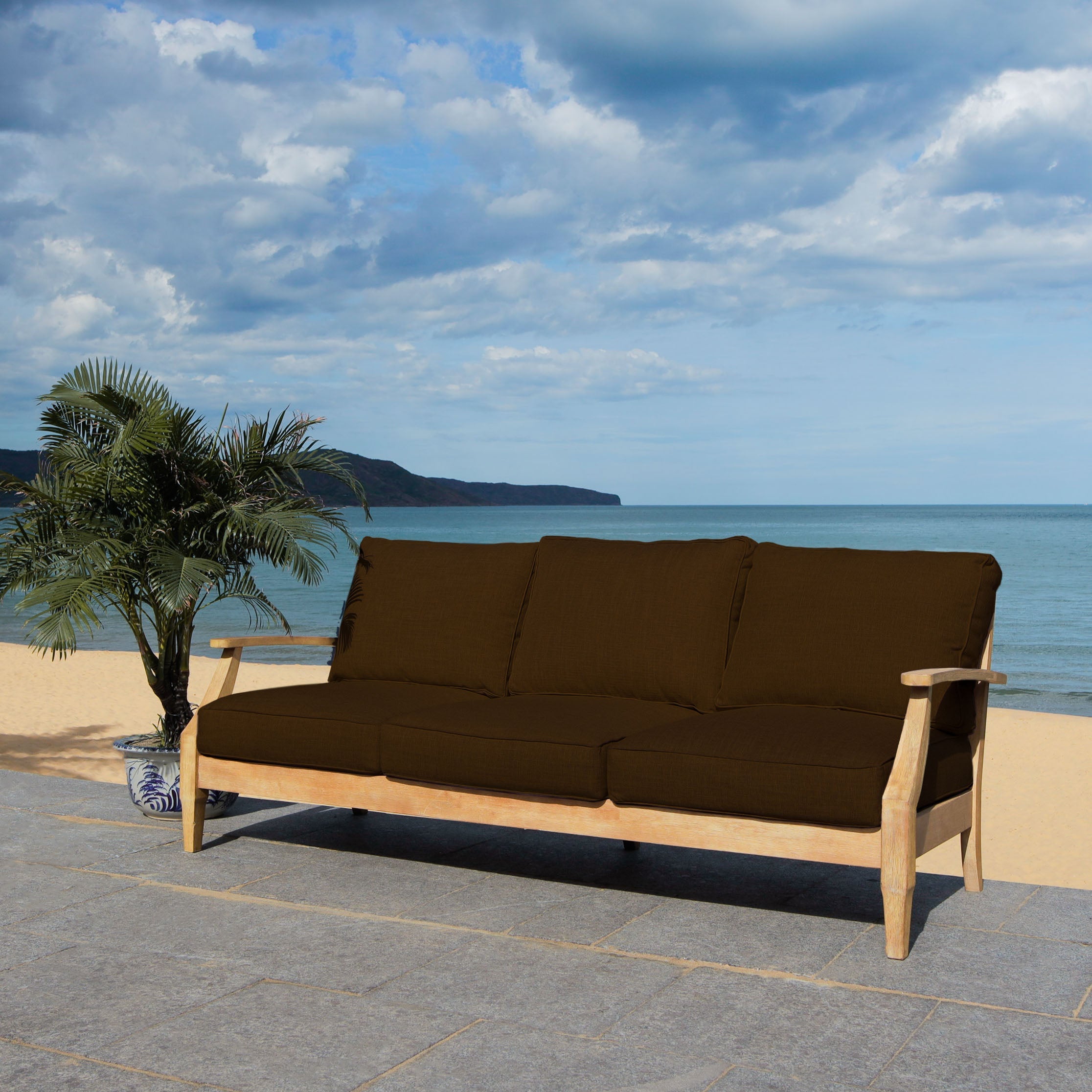 Safavieh Couture Martinique Wood Patio Sofa - Natural / Dark Brown