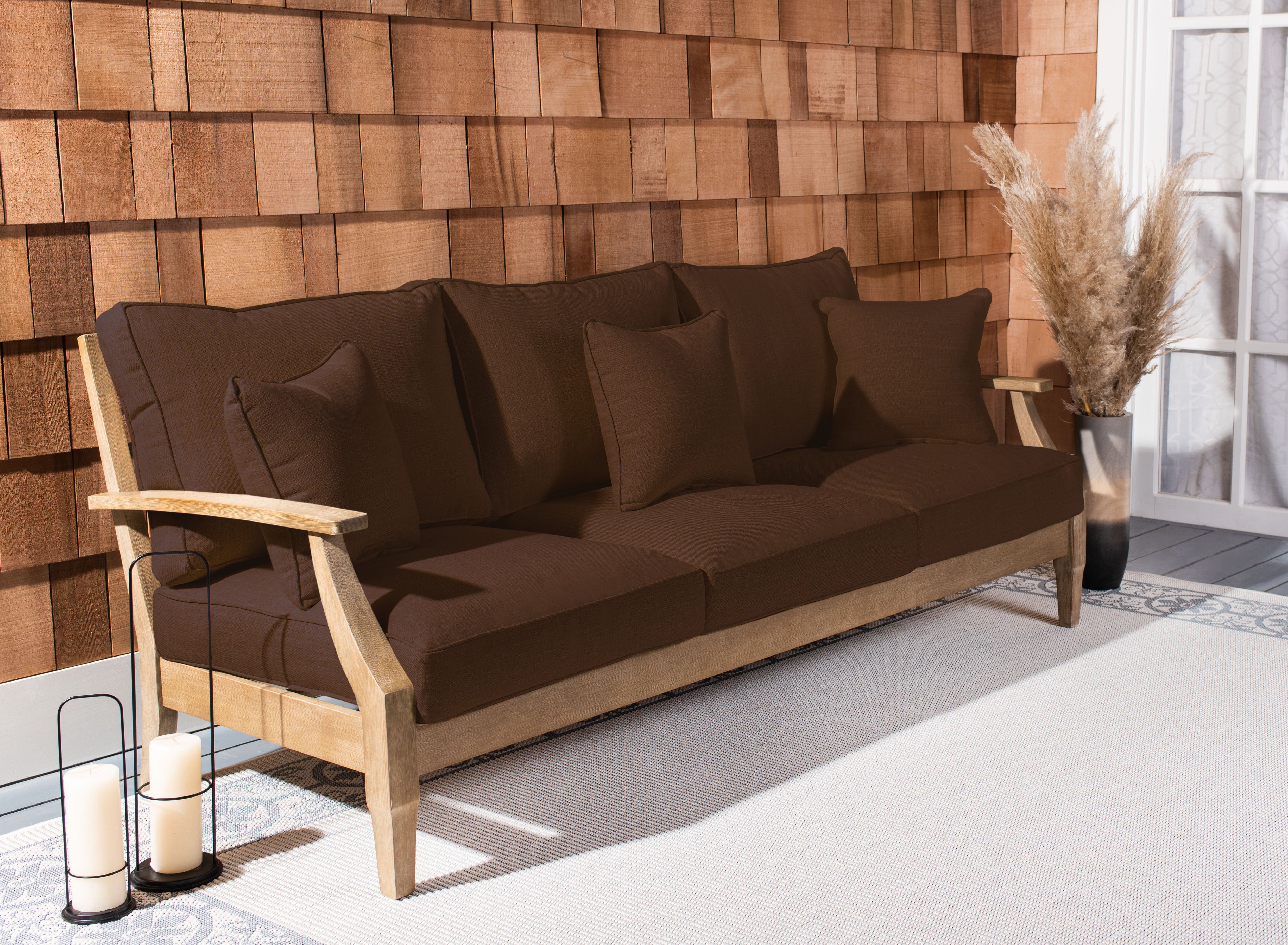 Safavieh Couture Martinique Wood Patio Sofa - Natural / Dark Brown