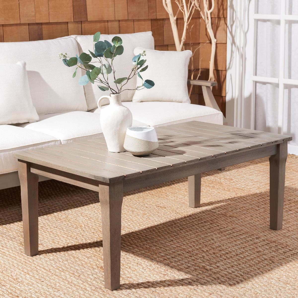 Safavieh Couture Martinique Wood Patio Coffee Table - Light Grey