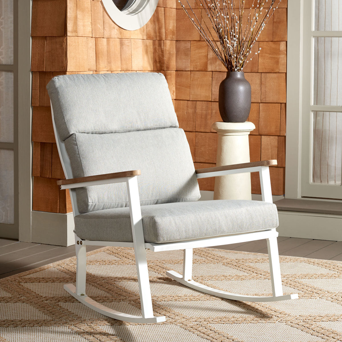 Safavieh Couture Brutus Rocking Chair - White / Light Grey / Natural