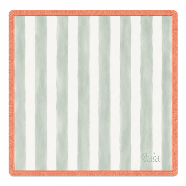 Cabana Mahjong Mat - Sage & Ivory with Cantaloupe Fringe