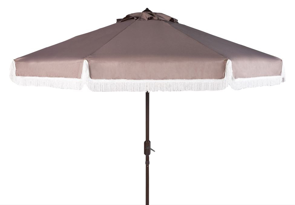 Milan Fringe 9Ft Crank Outdoor Push Button Tilt Umbrella | Safavieh - PAT8008