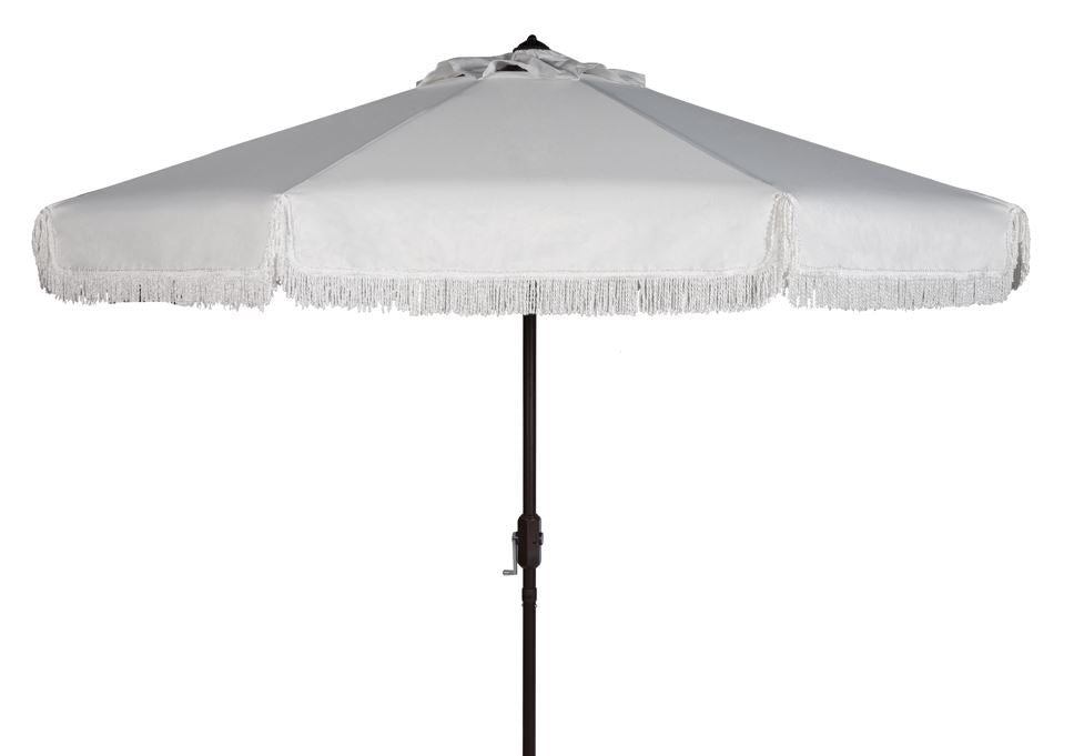 Milan Fringe 9Ft Crank Outdoor Push Button Tilt Umbrella | Safavieh - PAT8008