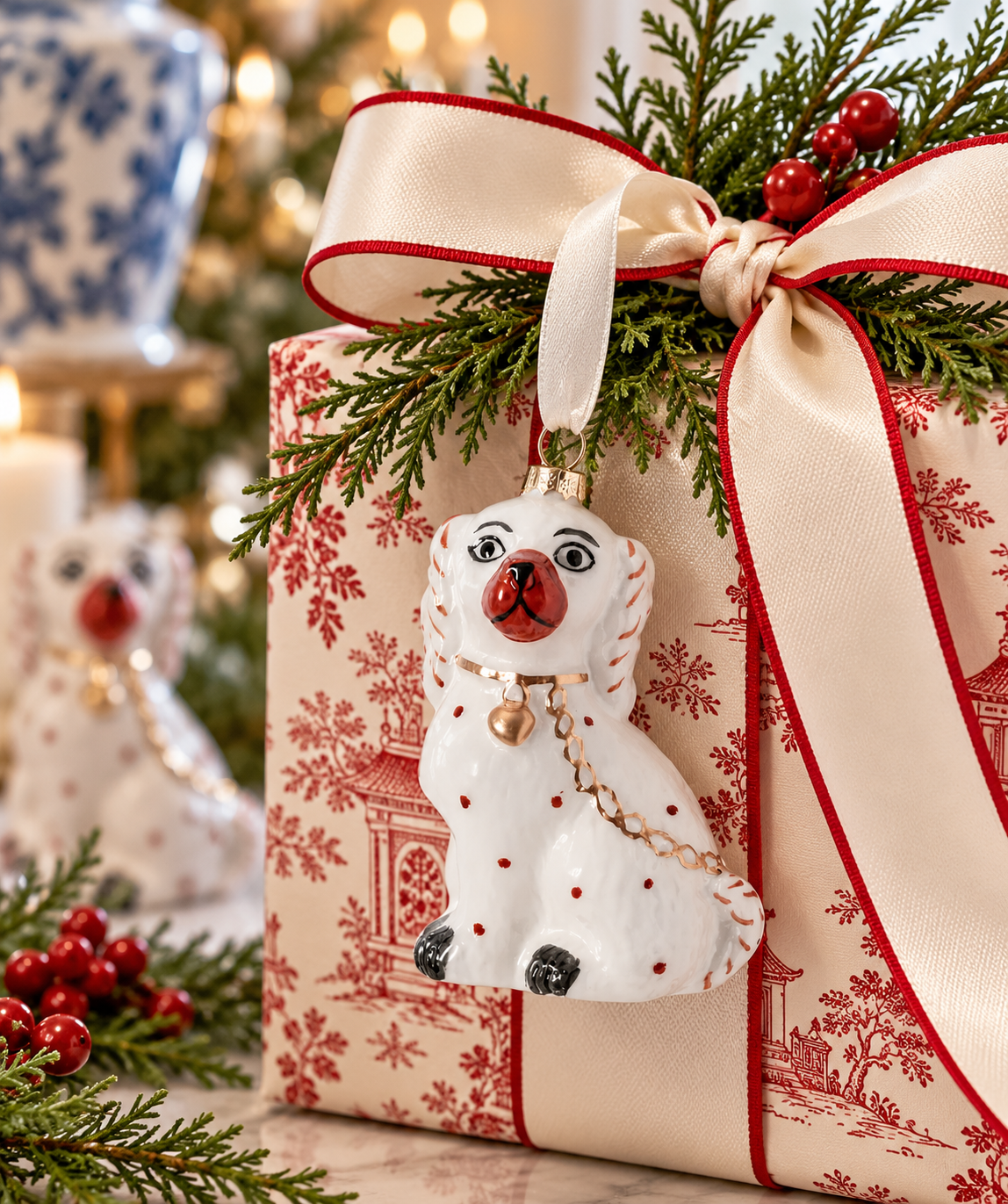 Box of 4 Ivory Staffordshire Dog Gift Topper