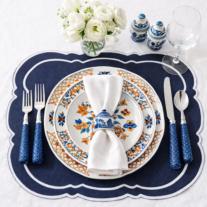 Charleston Navy & White Placemat & Napkin