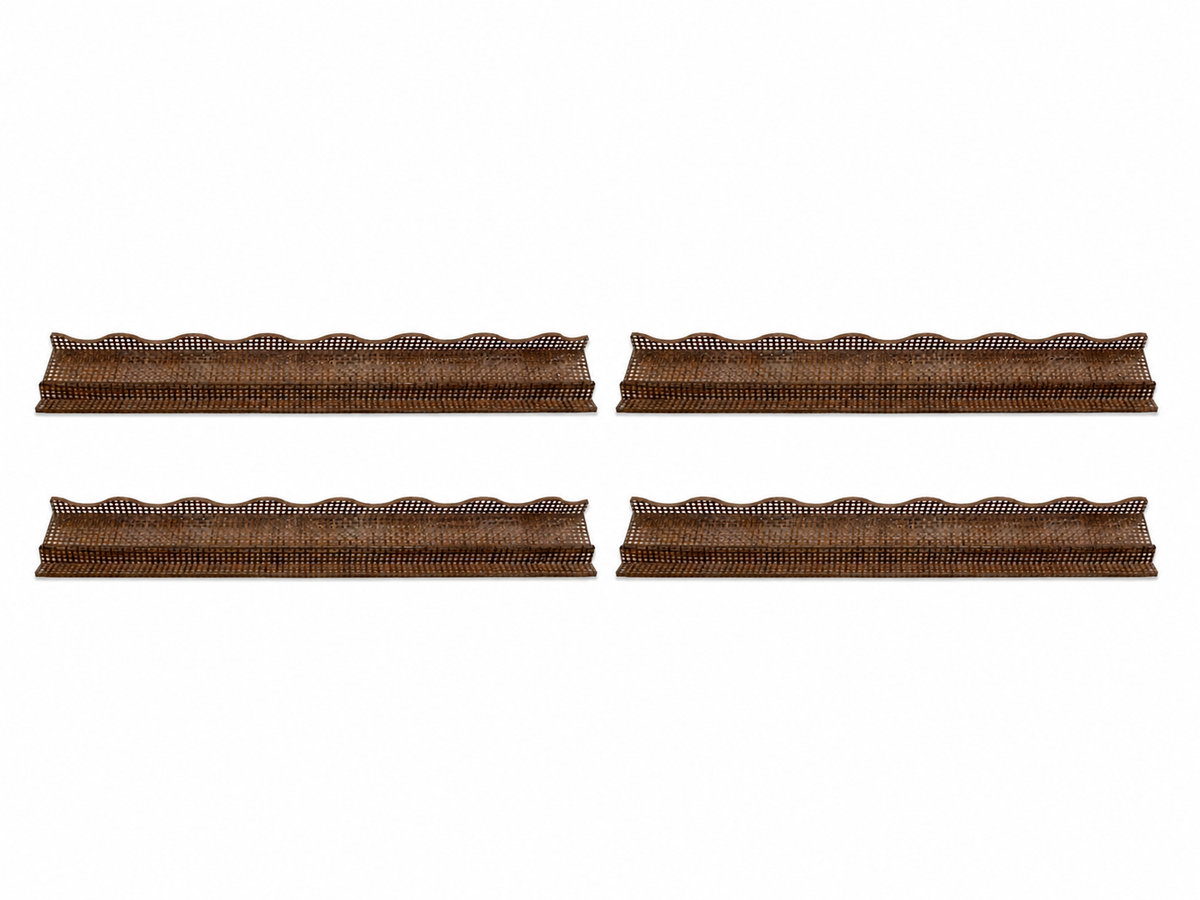 Shoreline Mahjong Rack & Wavy Pusher | 20 Inches | Set of 4 | Chocolate Woven Rattan