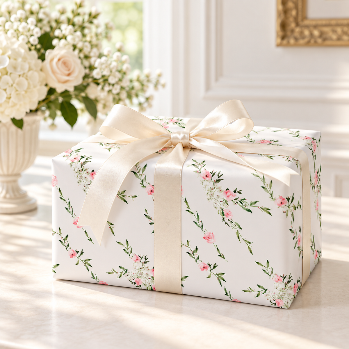 Pink Floral Trellis Gift Wrap