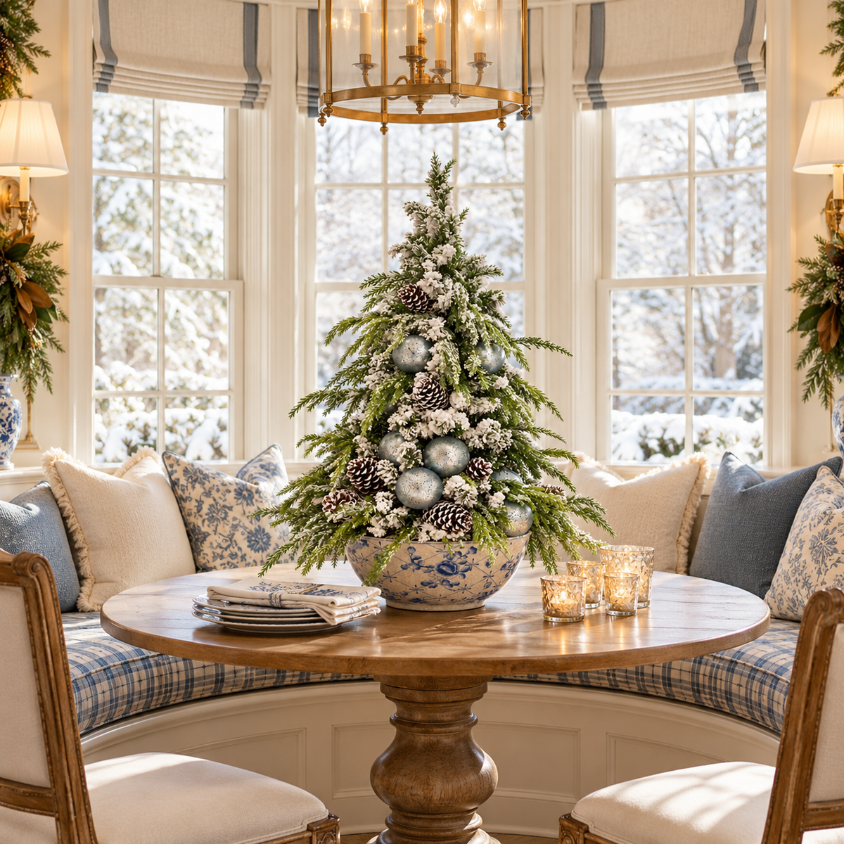 Flocked Holiday Tree in Porcelain Bowl