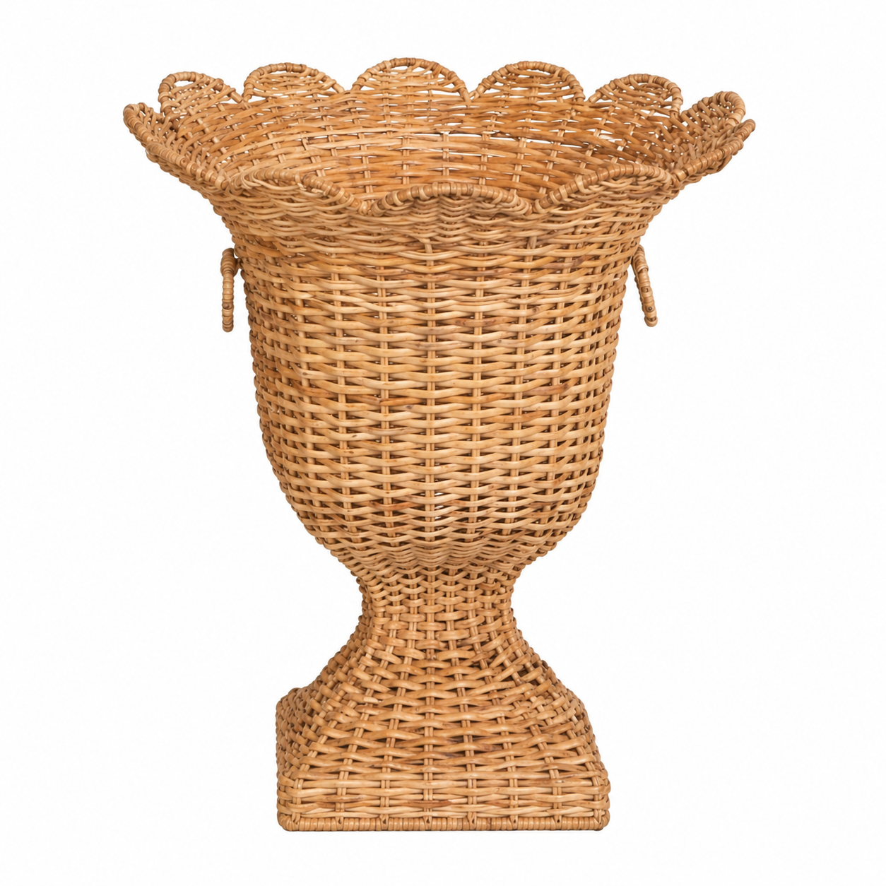 Square Scalloped Trim Wicker Urn and Pedestal (3 Options)