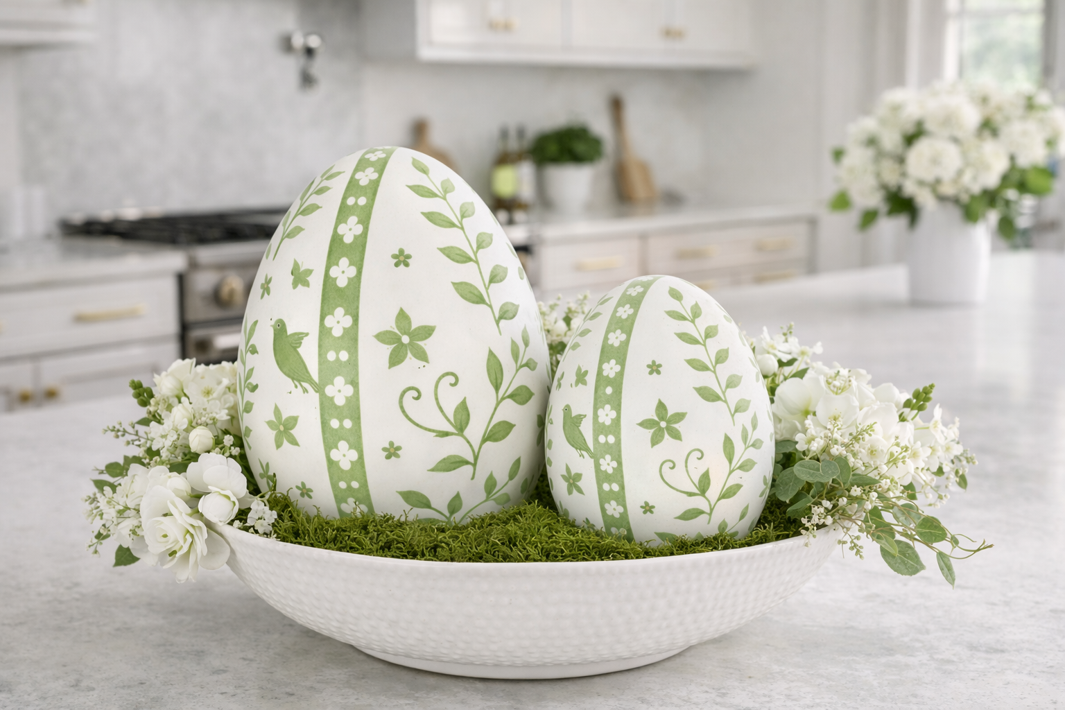 Green & White Trellis Leaf Egg