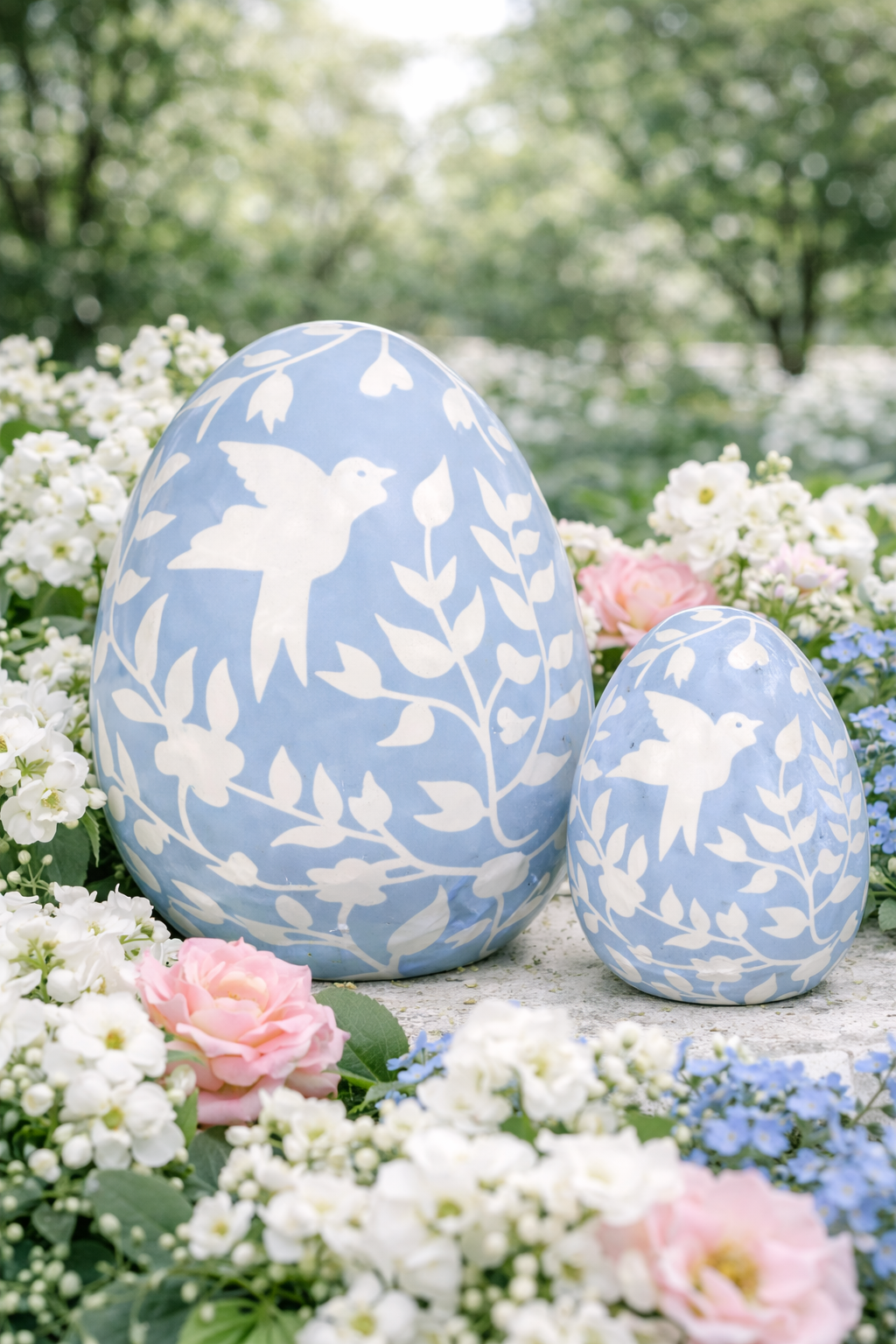 Soft Blue Bird & Vine Egg