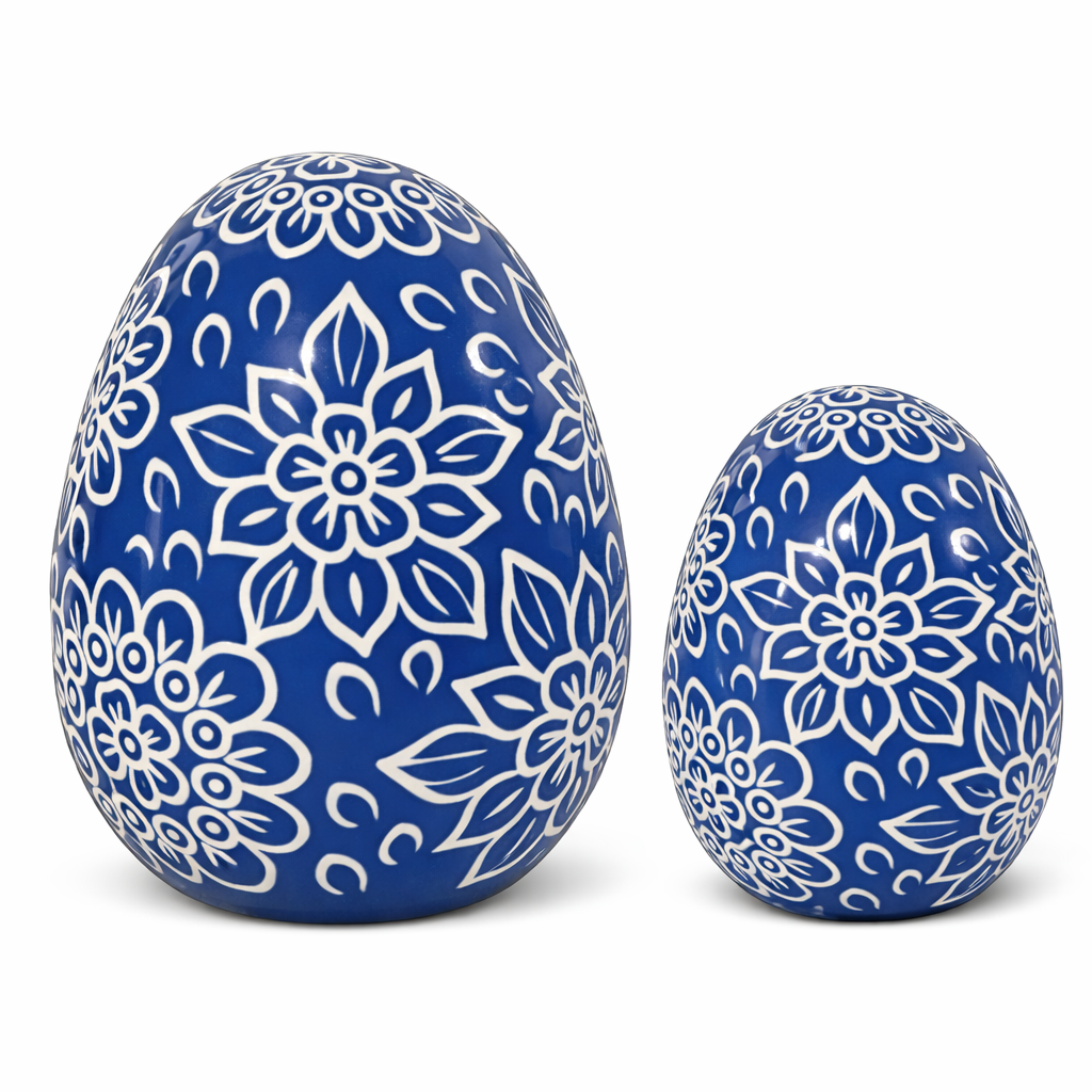 Navy & White Floral Egg