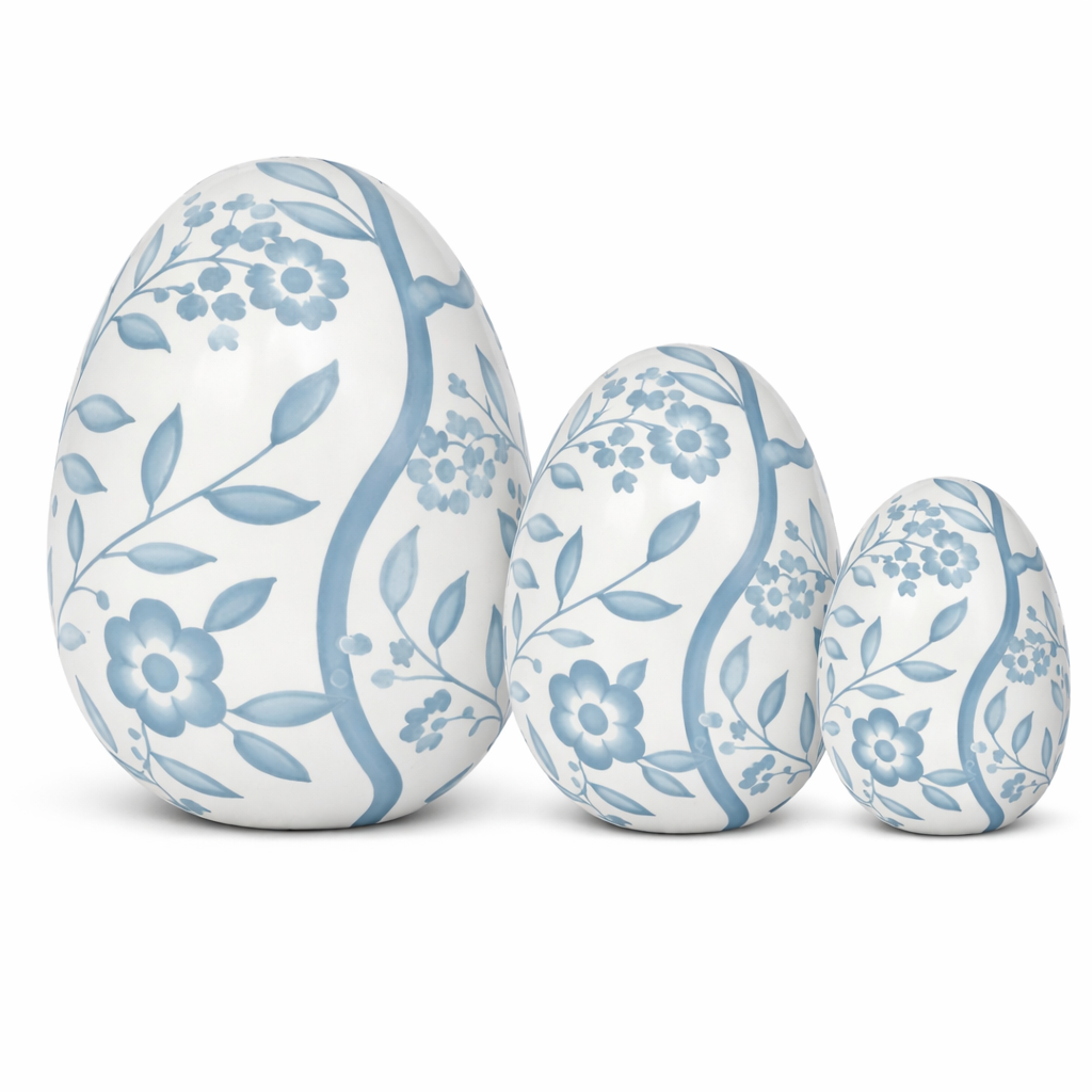 White & Soft Blue Floral Egg