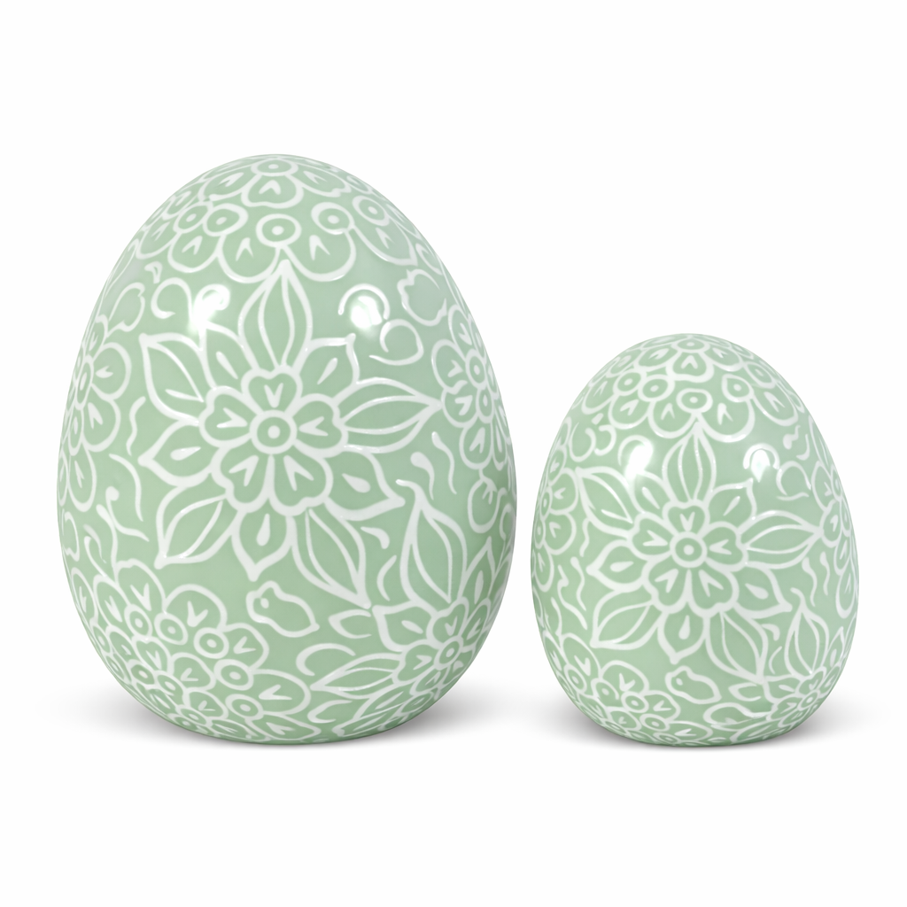 Green & White Floral Egg