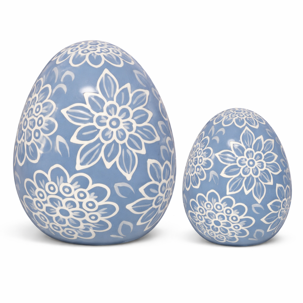 Soft Blue & White Floral Egg