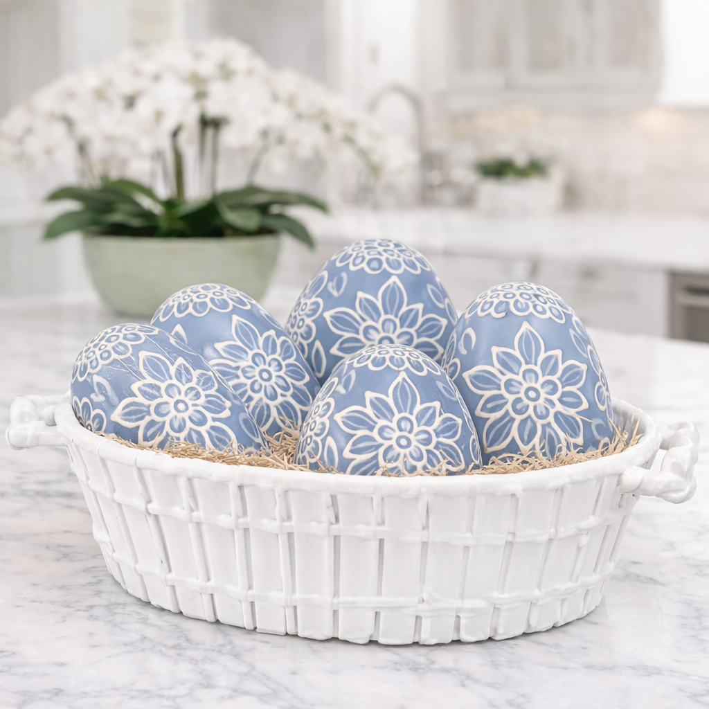 Soft Blue & White Floral Egg