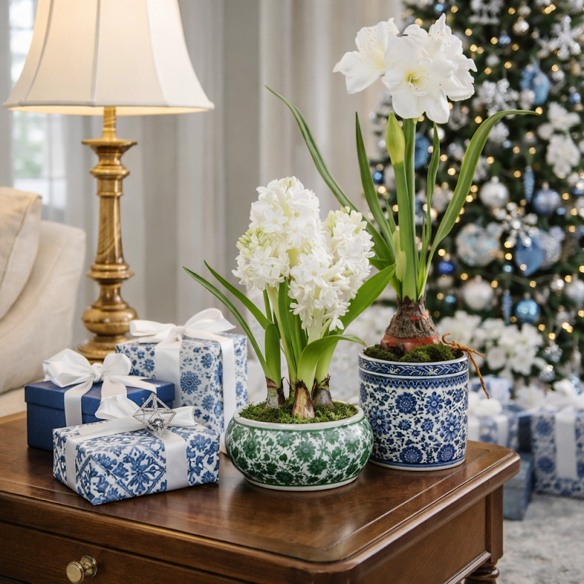 14" Hyacinth in GREEN & White FISHBOWL