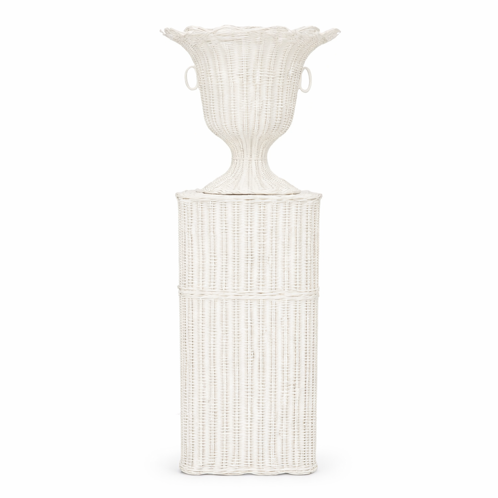 White Square Scalloped Wicker Urn and Pedestal (3 Options)