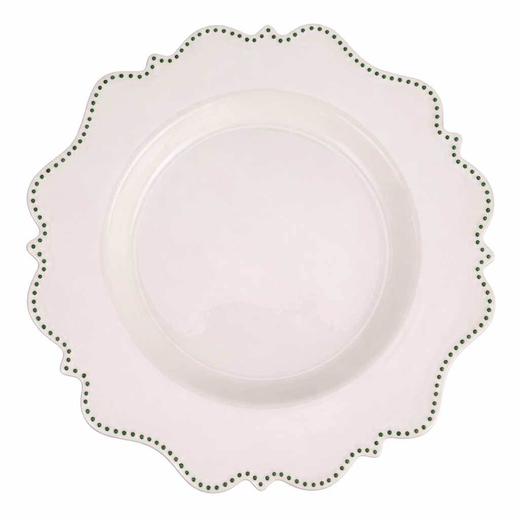 Ivory with Green Beaded Scalloped Charger