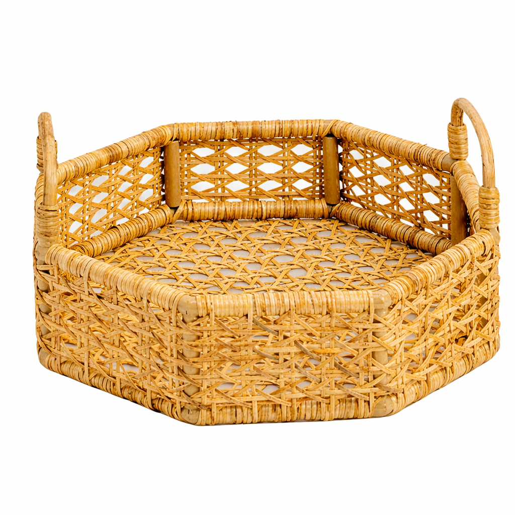 Hexagon Woven Cane Serving Tray