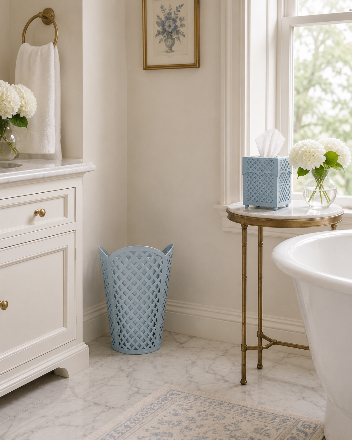 Slate Blue Lattice Wastepaper Basket & Tissue (3 Options)
