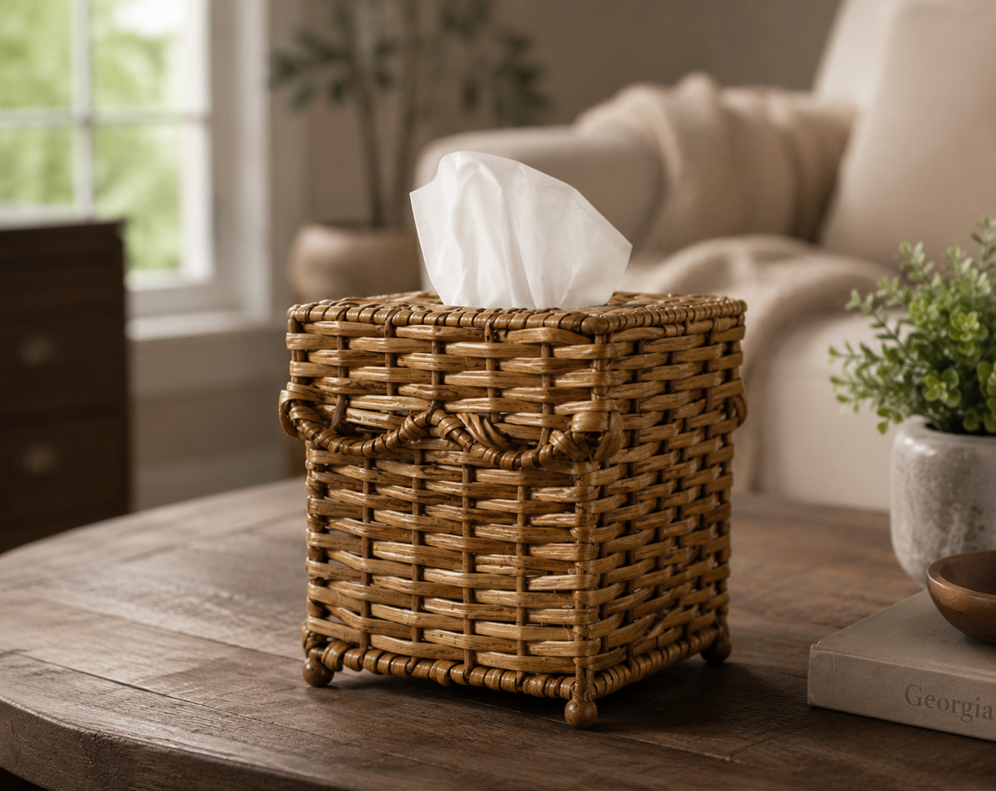 Square Scalloped Wicker Wastepaper Basket & Tissue Holder (3 Options)