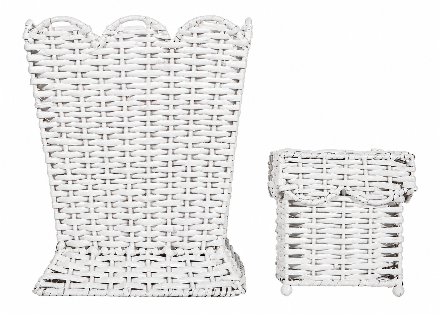Square Scalloped White Wicker Wastepaper Basket & Tissue Holder (3 Options)