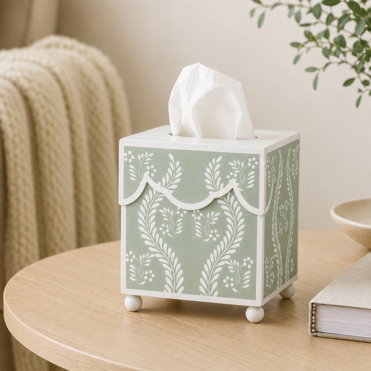 Sage Green Square Trellis Wastepaper Basket & Tissue Holder (4 Options)
