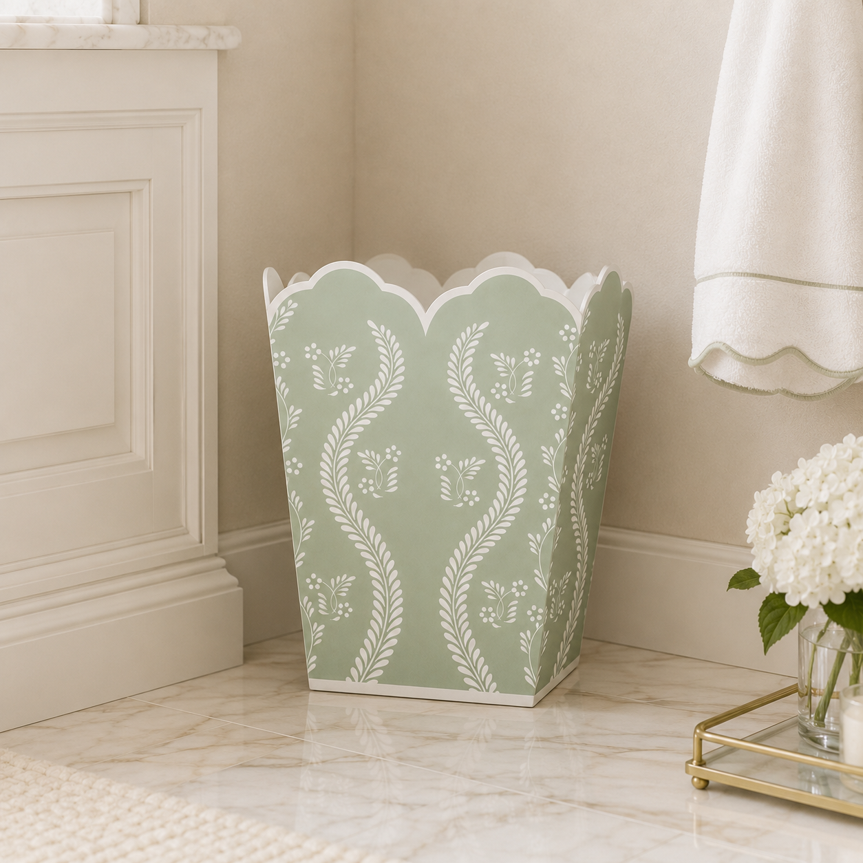 Sage Green Square Trellis Wastepaper Basket & Tissue Holder (4 Options)