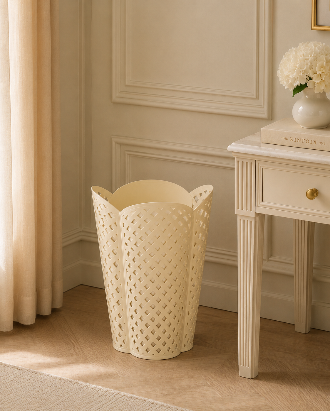 Cream Lattice Wastepaper Basket & Tissue (3 Options)