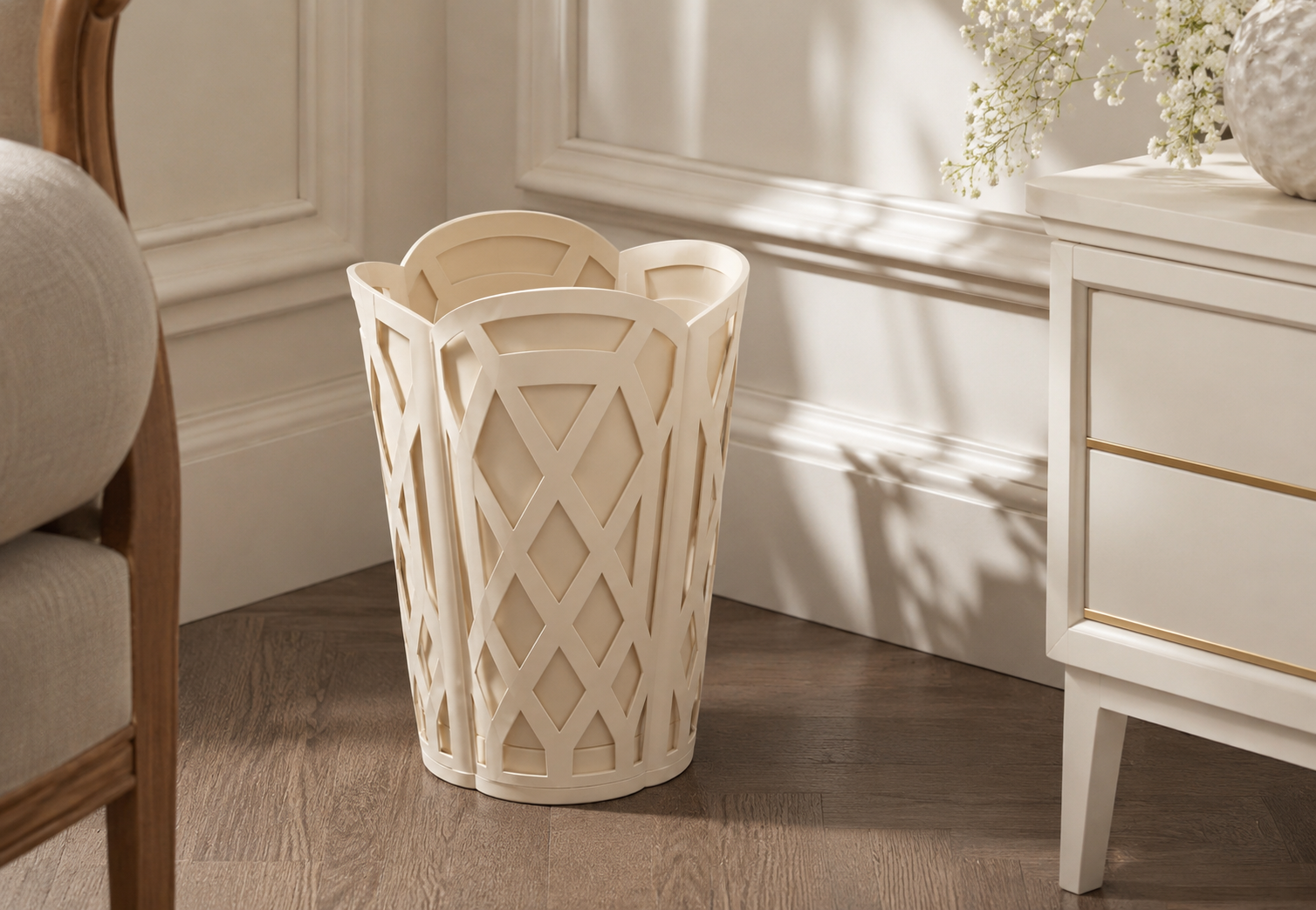 Cream Chippendale Wastepaper Basket & Tissue (3 Options)