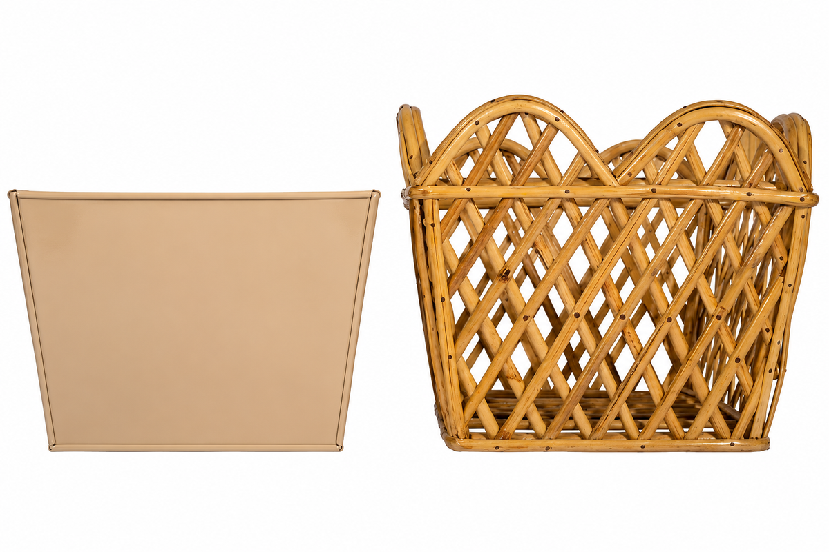 Natural Square Scalloped Lattice Rattan Planter