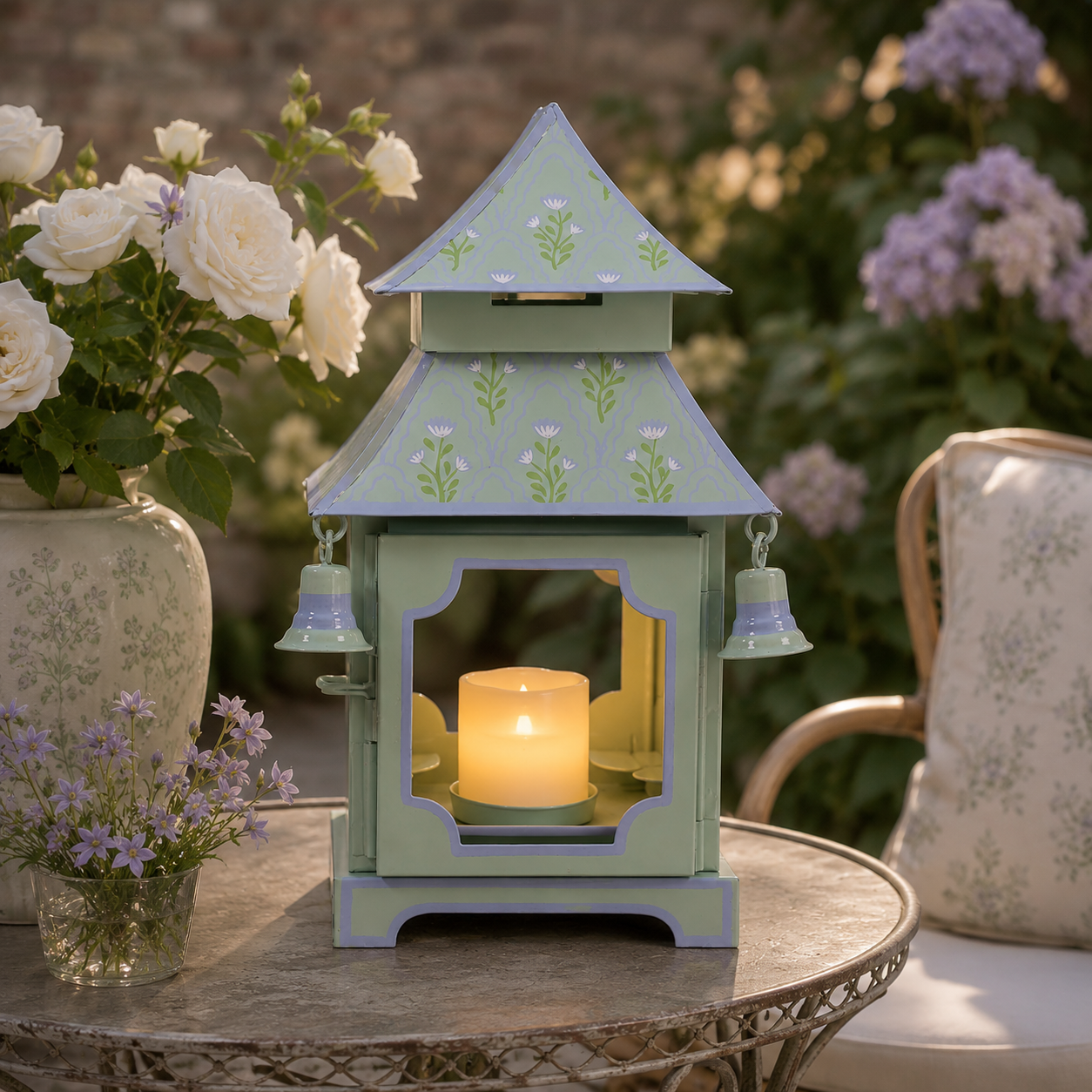 Sage Green & Lavender Tulip Pagoda Lantern (3 Sizes)