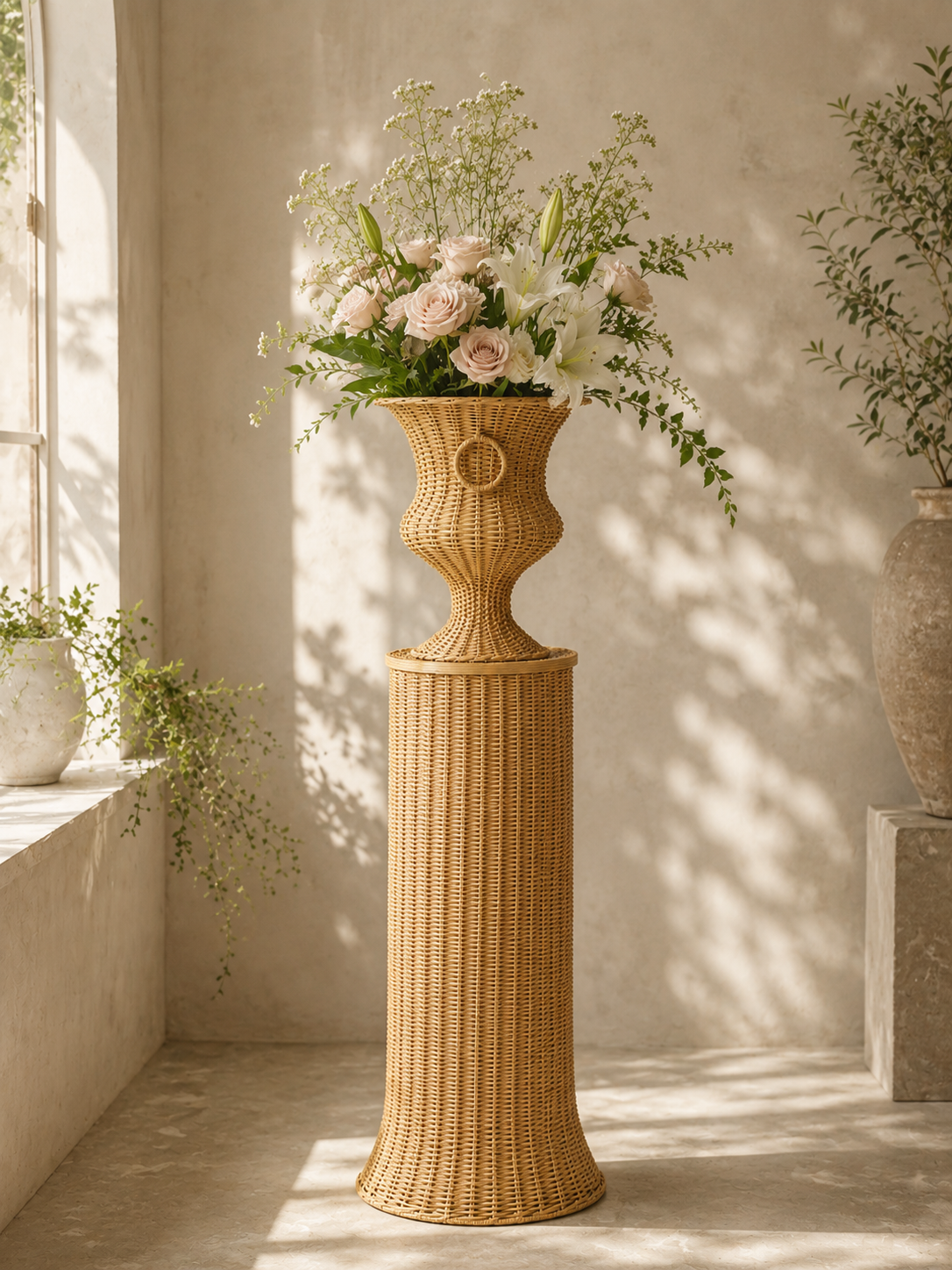 Round Wicker Urn and Pedestal (3 Options)