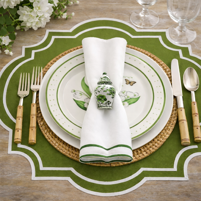 Green & White Floral Ginger Jar Set of 4 Napkin Ring