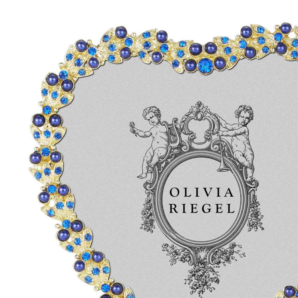 Contessa Heart 3.5" Picture Frame with Sapphire Crystals and Blue Pearls