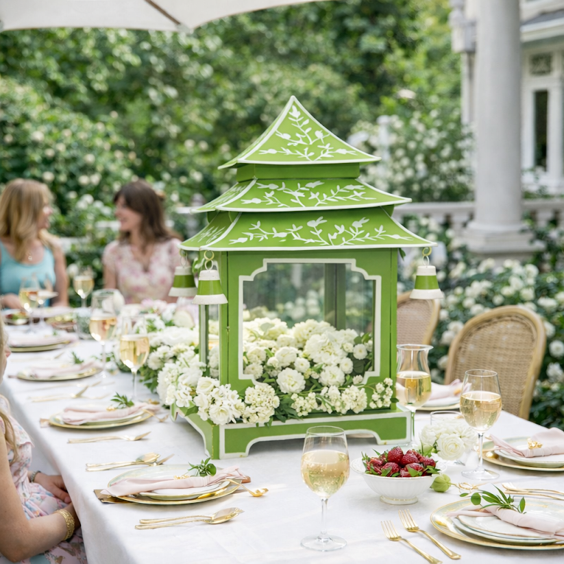 Crisp Green & White Leaf Pagoda Lantern (4 Sizes)