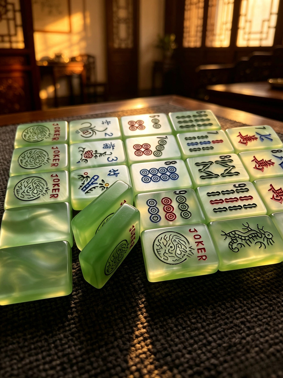 Classic Jade Mist Mahjong Tile Set