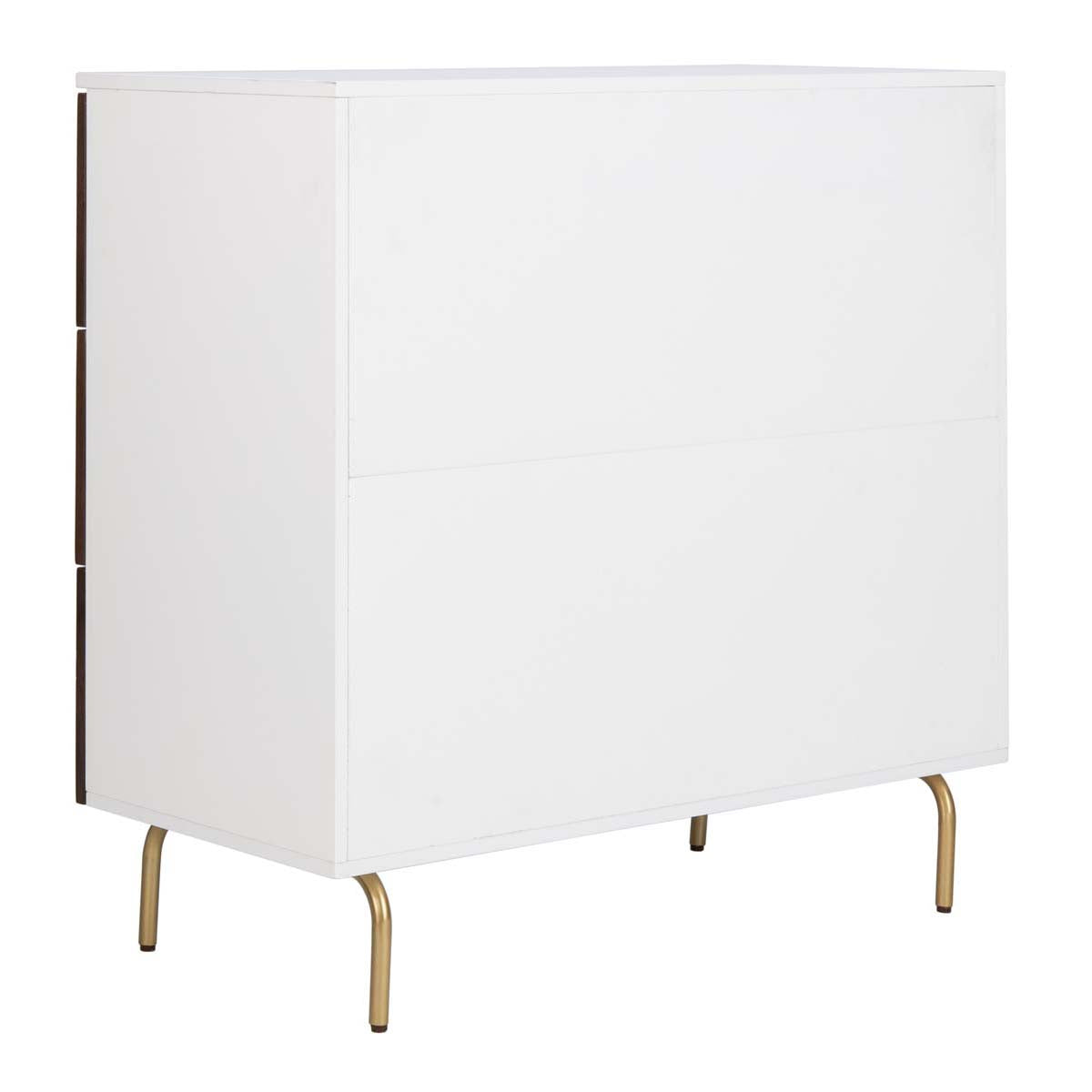 Genevieve 3 Drawer Dresser | Safavieh - White/Walnut/Gold