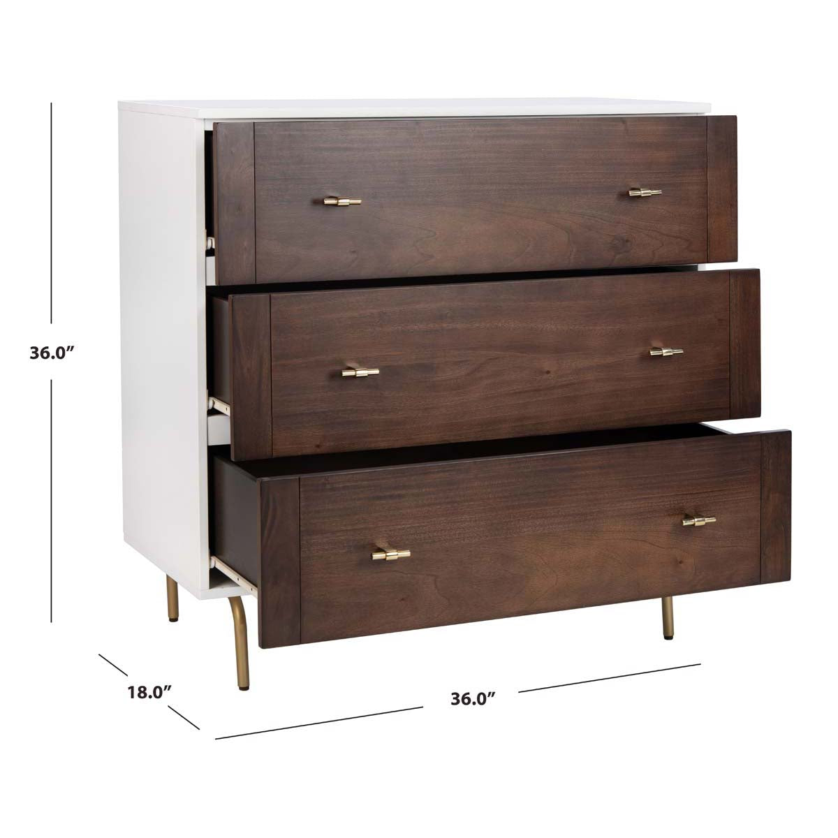 Genevieve 3 Drawer Dresser | Safavieh - White/Walnut/Gold