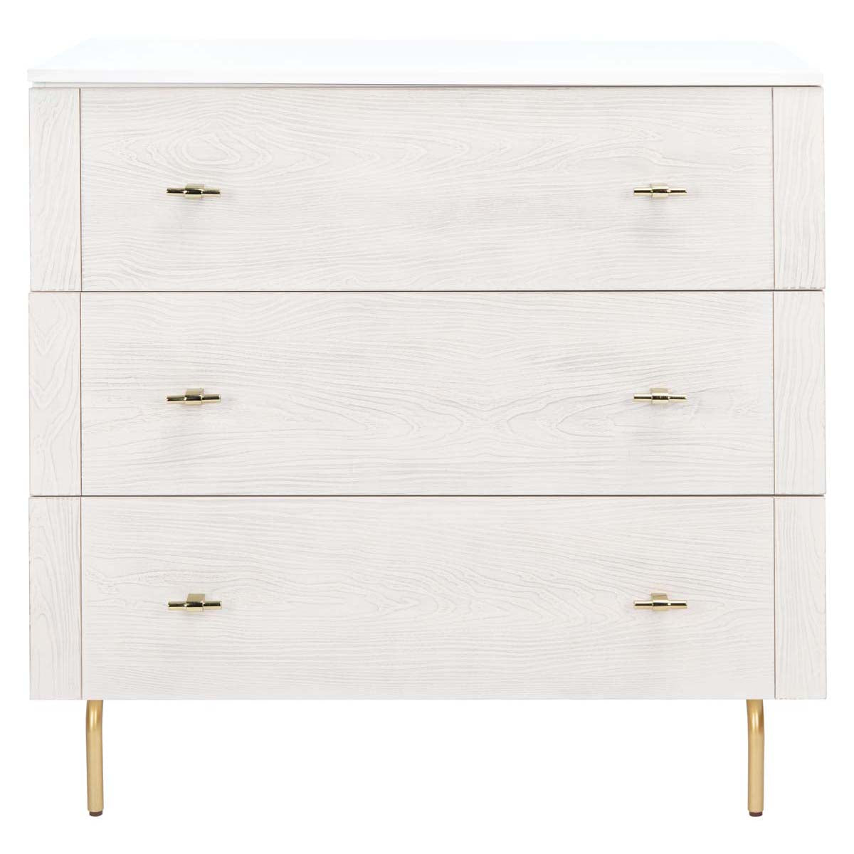 Genevieve 3 Drawer Dresser | Safavieh - White/White Washed