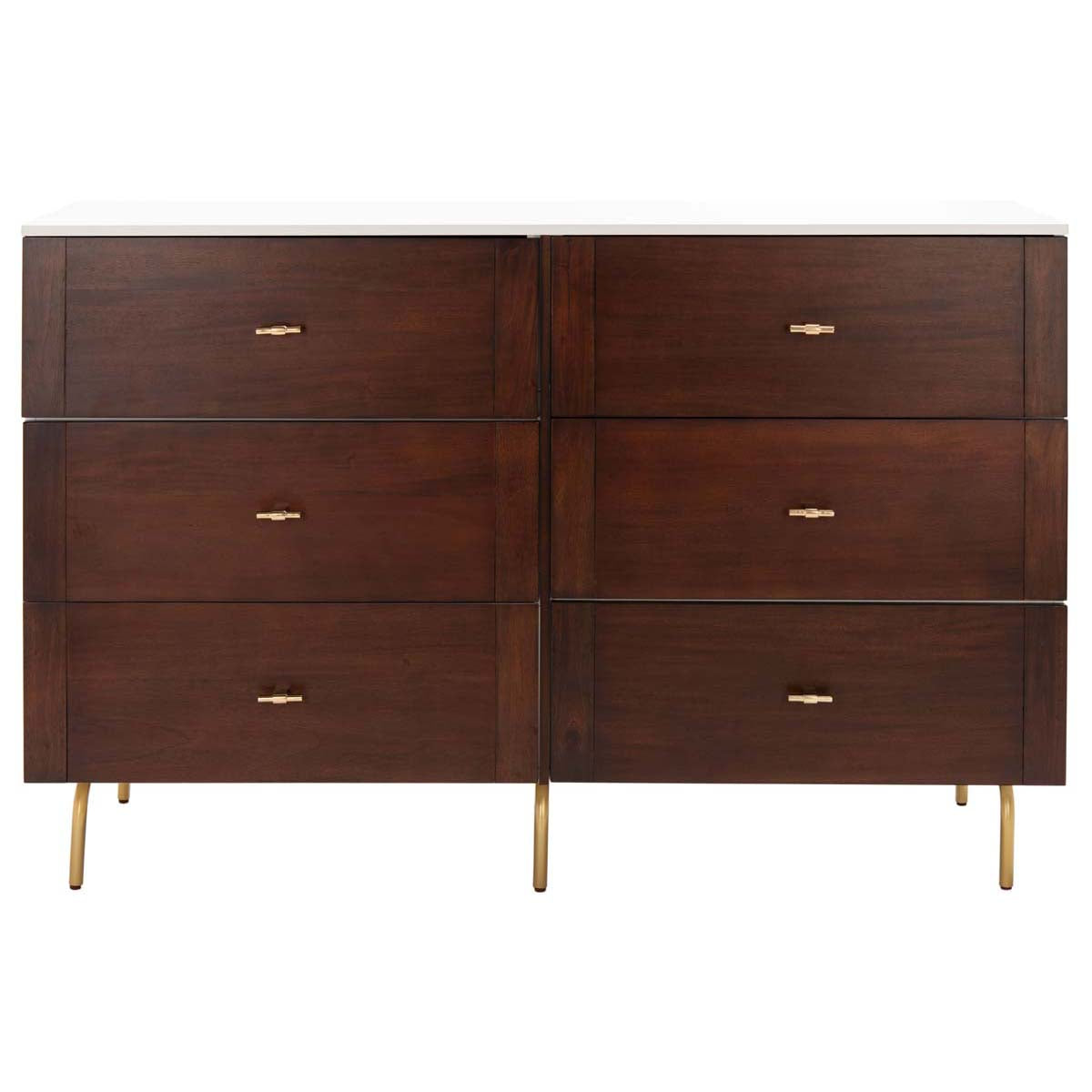 Genevieve 6 Drawer Dresser | Safavieh - Walnut / White