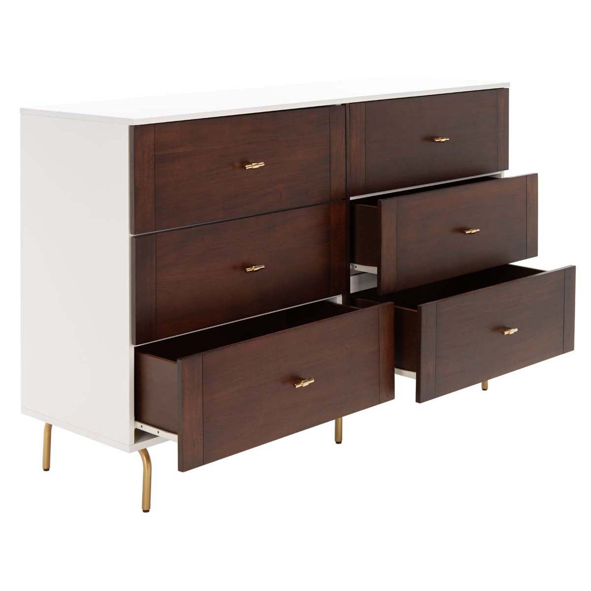 Genevieve 6 Drawer Dresser | Safavieh - Walnut / White