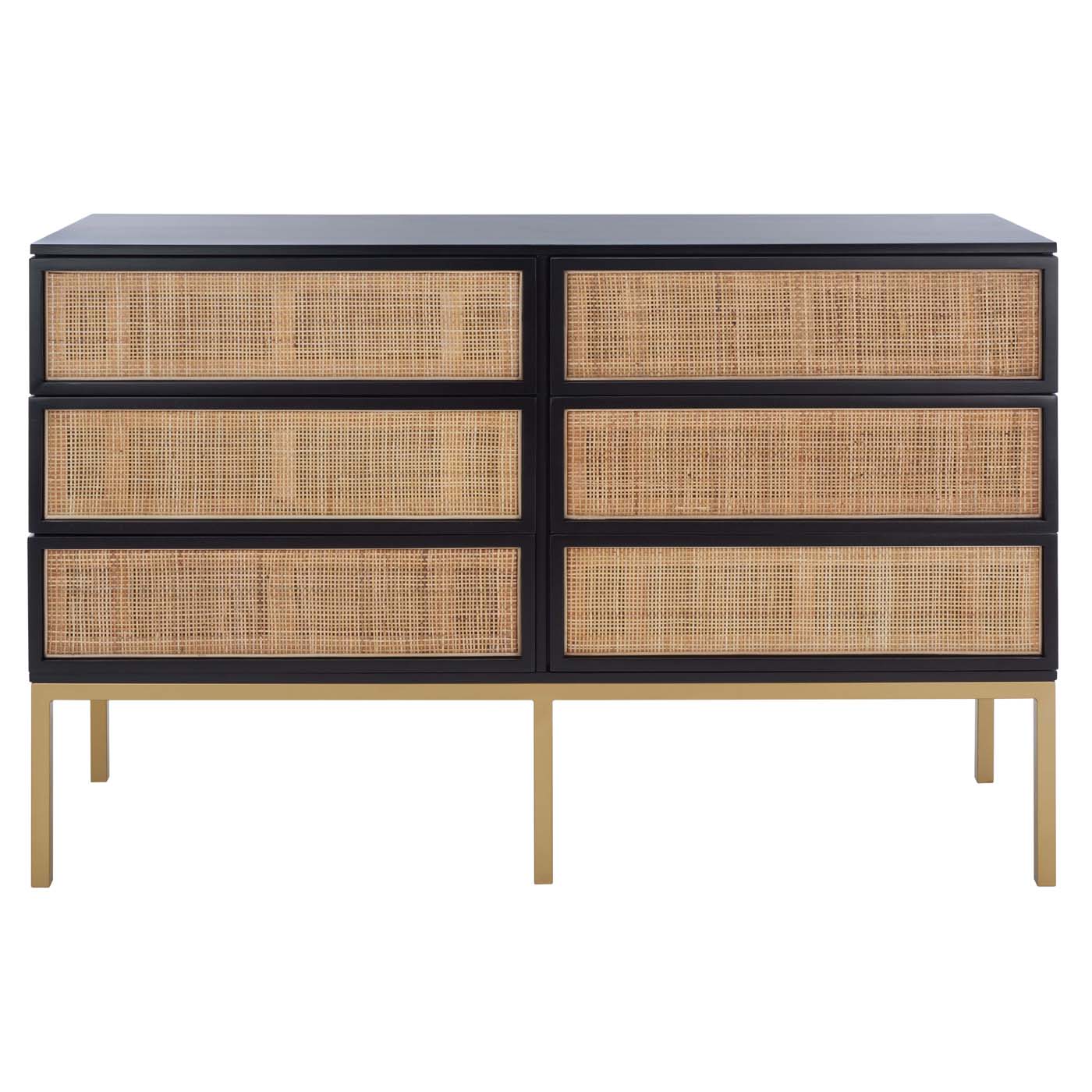 Zadie 6 Drawer Rattan Dresser | Safavieh - Black / Natural