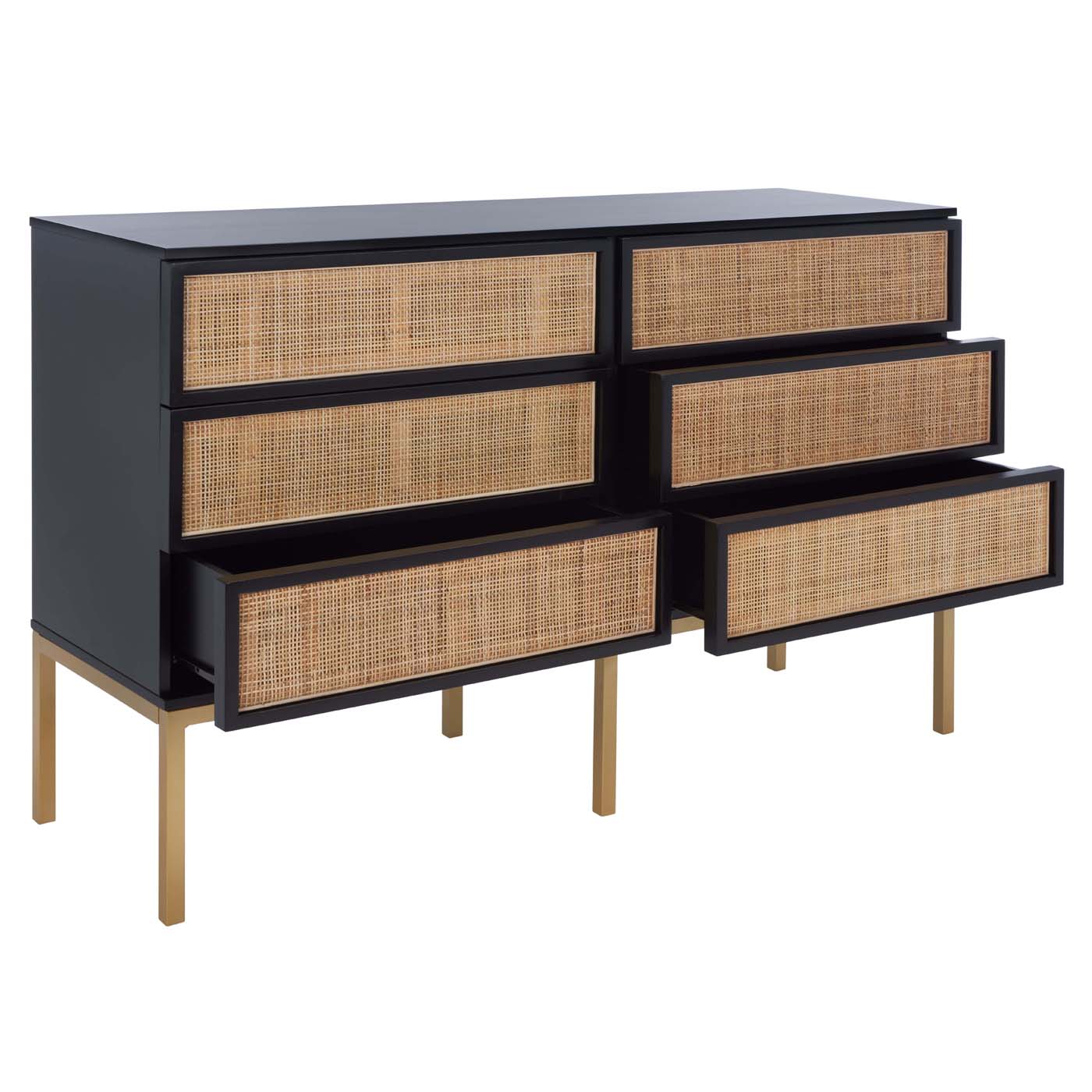 Zadie 6 Drawer Rattan Dresser | Safavieh - Black / Natural